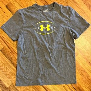 Under Armour HeatGear "Football" grey & lime green tee. 100% cotton. Medium.EUC